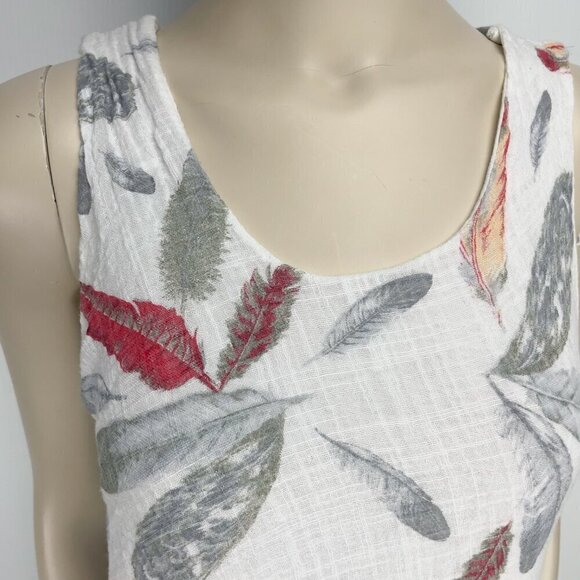 ANGELA MARA Vacation Dress Cotton Viscose Feathers Print White Midi Italy Large - Picture 4 of 9